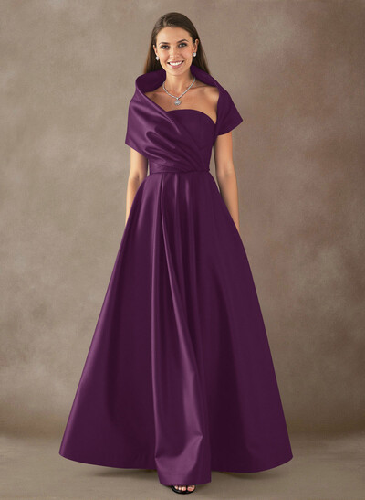 A-Line Cape Sleeves Floor-Length Satin Mother Of The Bride Dresses