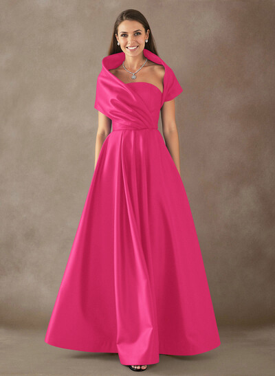 A-Line Cape Sleeves Floor-Length Satin Mother Of The Bride Dresses