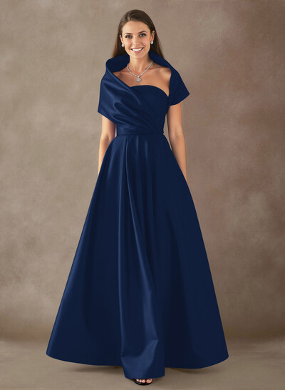 A-Line Cape Sleeves Floor-Length Satin Mother Of The Bride Dresses