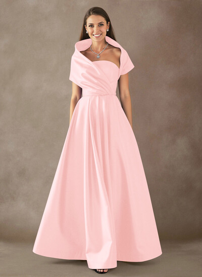 A-Line Cape Sleeves Floor-Length Satin Mother Of The Bride Dresses