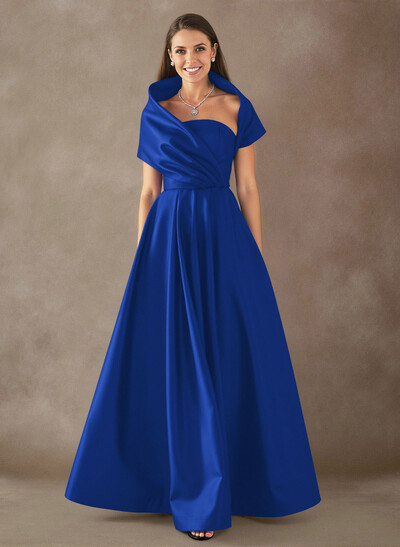 A-Line Cape Sleeves Floor-Length Satin Mother Of The Bride Dresses
