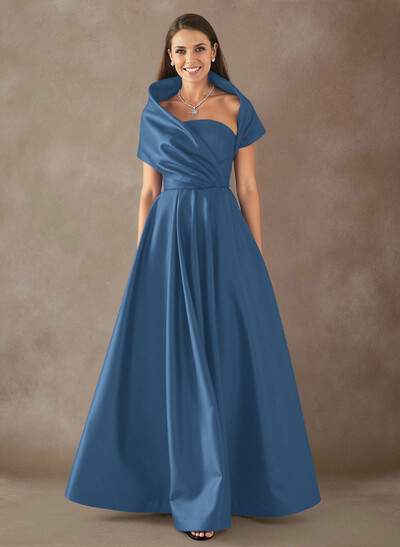 A-Line Cape Sleeves Floor-Length Satin Mother Of The Bride Dresses