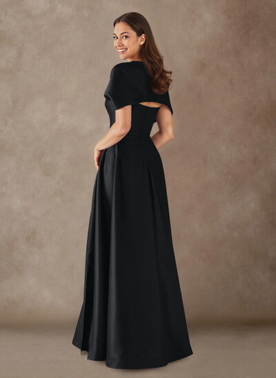 A-Line Cape Sleeves Floor-Length Satin Mother Of The Bride Dresses
