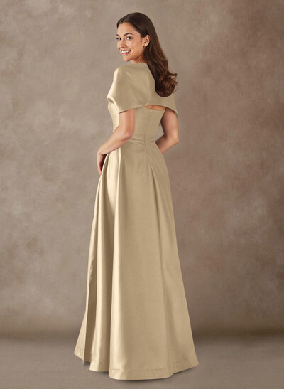 A-Line Cape Sleeves Floor-Length Satin Mother Of The Bride Dresses