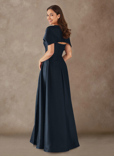 A-Line Cape Sleeves Floor-Length Satin Mother Of The Bride Dresses