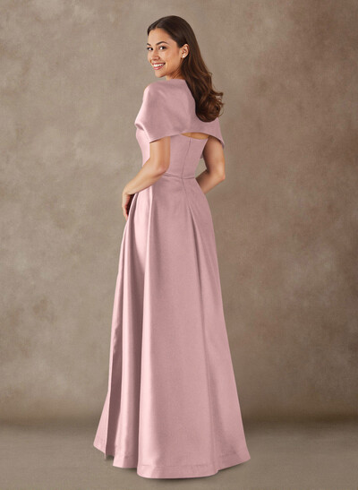 A-Line Cape Sleeves Floor-Length Satin Mother Of The Bride Dresses