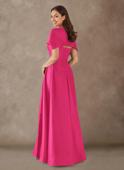 A-Line Cape Sleeves Floor-Length Satin Mother Of The Bride Dresses