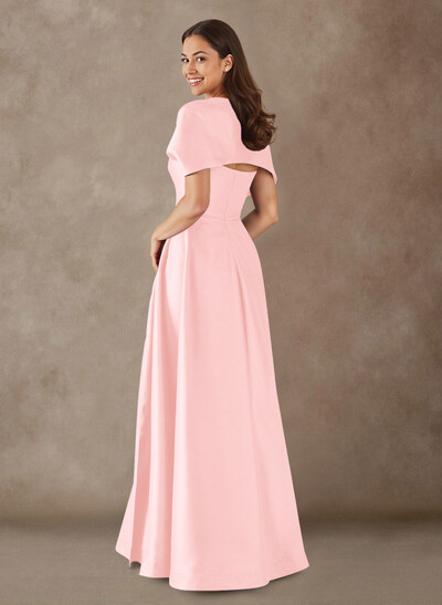 A-Line Cape Sleeves Floor-Length Satin Mother Of The Bride Dresses