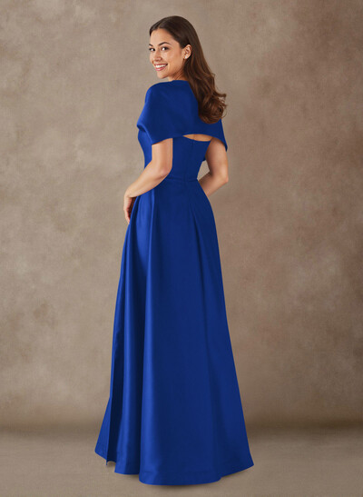 A-Line Cape Sleeves Floor-Length Satin Mother Of The Bride Dresses