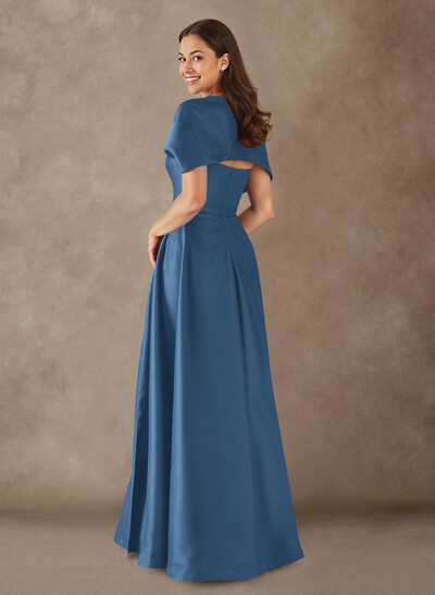 A-Line Cape Sleeves Floor-Length Satin Mother Of The Bride Dresses