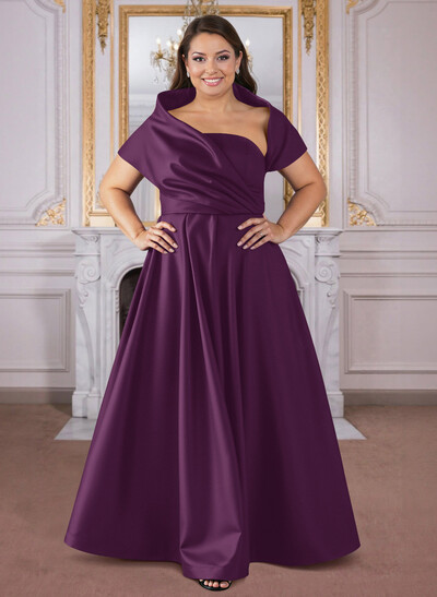 A-Line Cape Sleeves Floor-Length Satin Mother Of The Bride Dresses