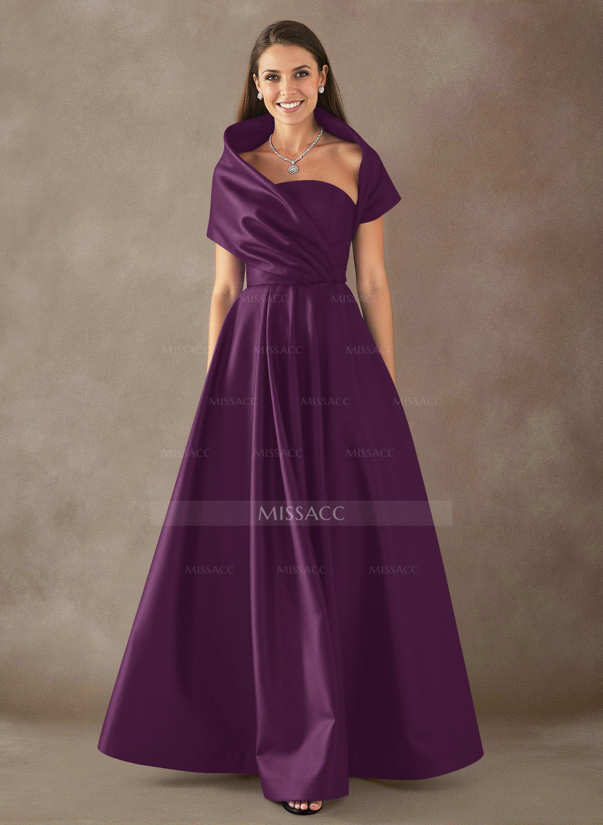 A-Line Cape Sleeves Floor-Length Satin Mother Of The Bride Dresses