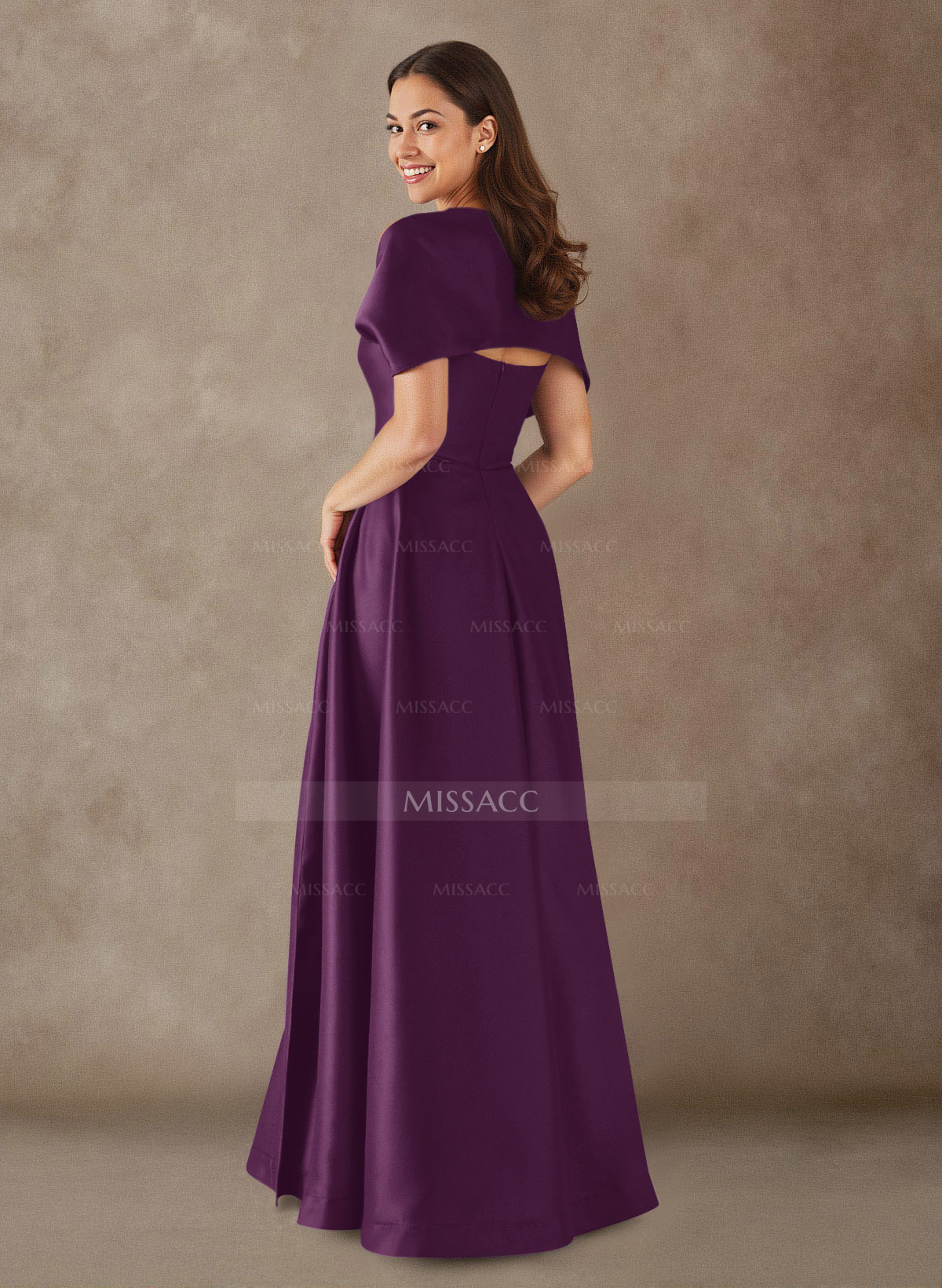 A-Line Cape Sleeves Floor-Length Satin Mother Of The Bride Dresses