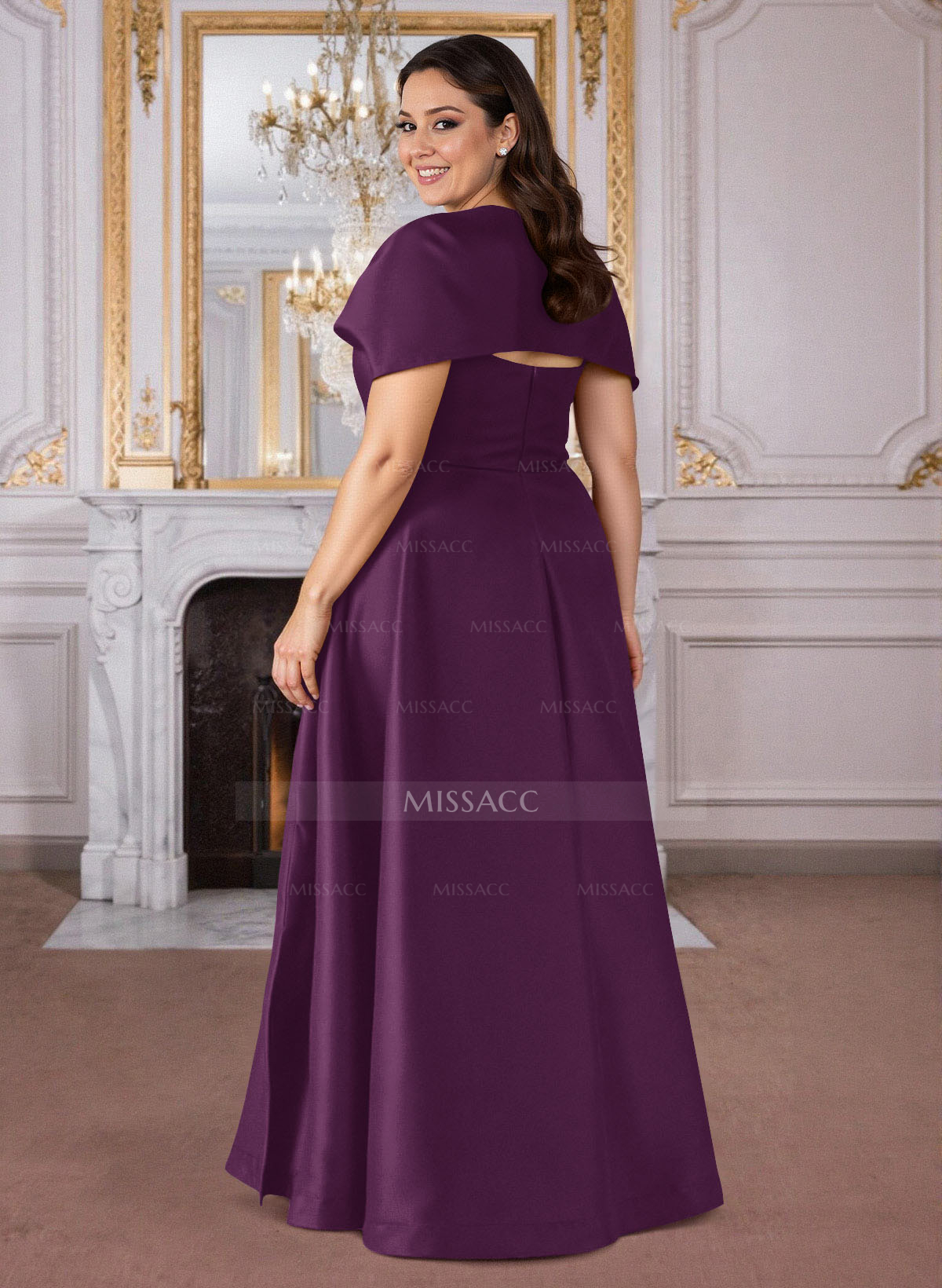 A-Line Cape Sleeves Floor-Length Satin Mother Of The Bride Dresses