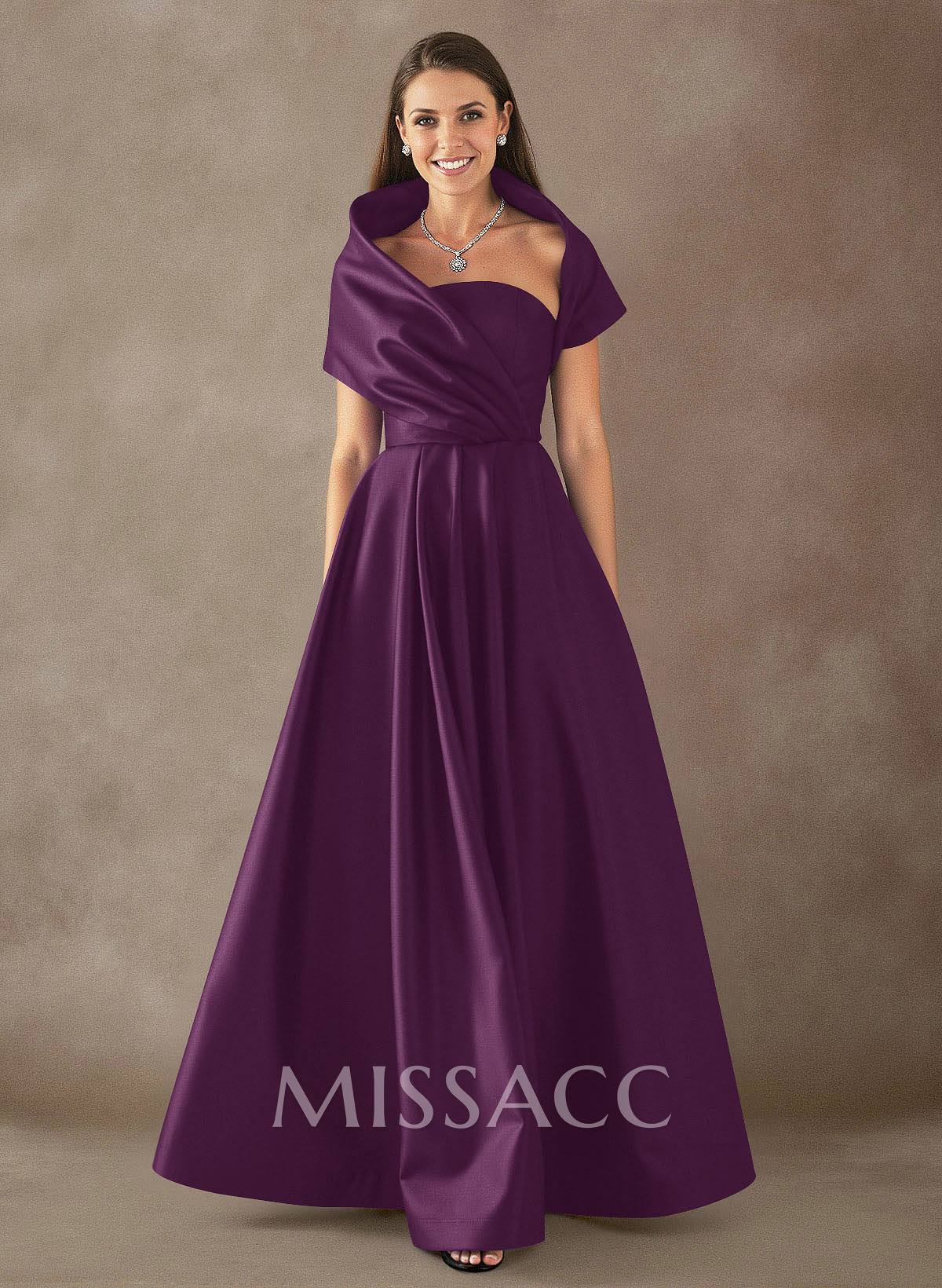 A-Line Cape Sleeves Floor-Length Satin Mother Of The Bride Dresses A-Line Cape Sleeves Floor-Length Satin Mother Of The Bride Dresses
