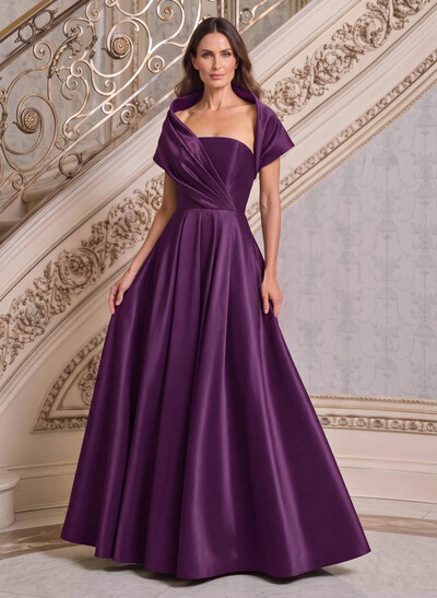 A-Line Cape Sleeves Floor-Length Satin Mother Of The Bride Dresses
