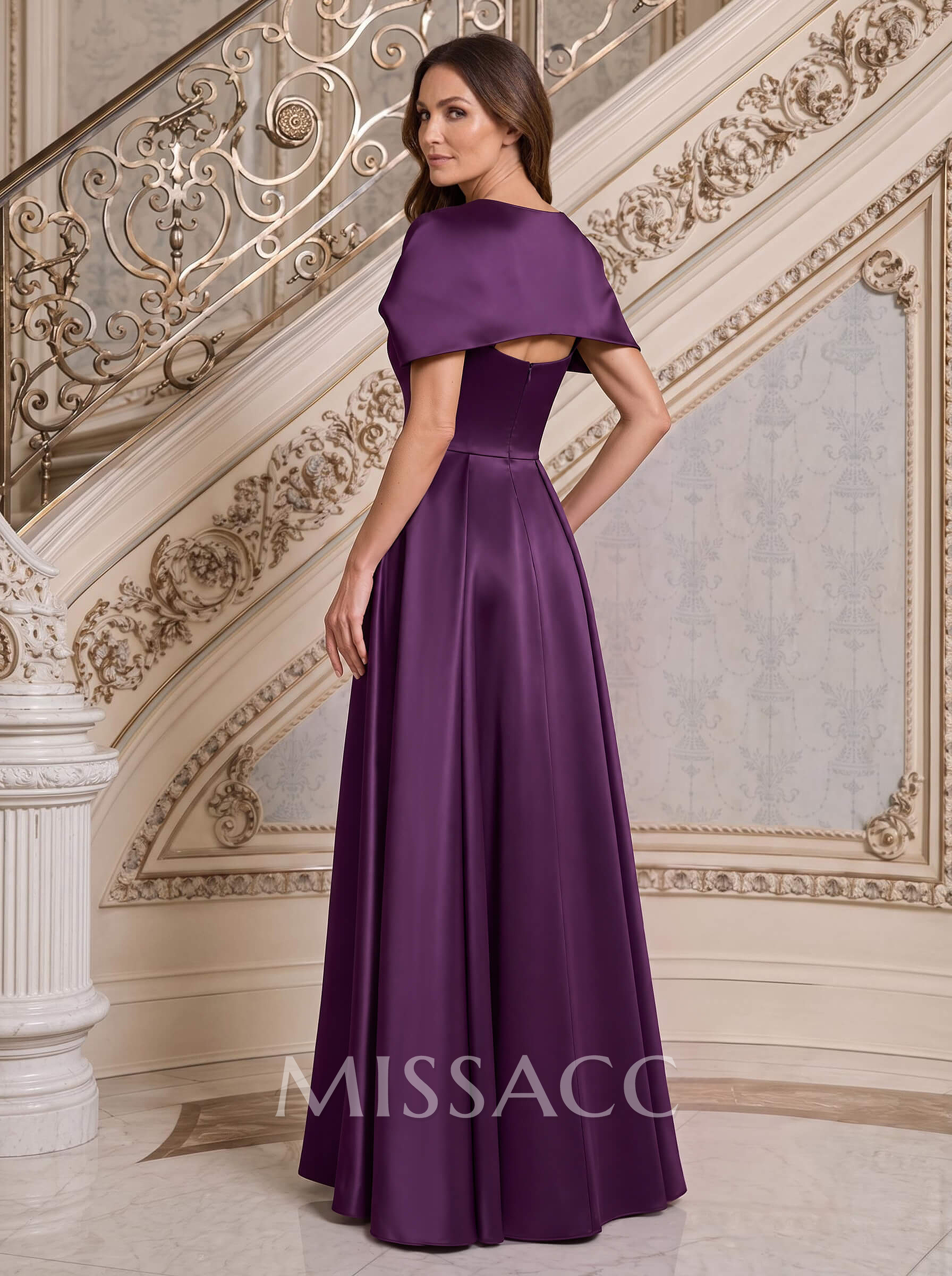 A-Line Cape Sleeves Floor-Length Satin Mother Of The Bride Dresses