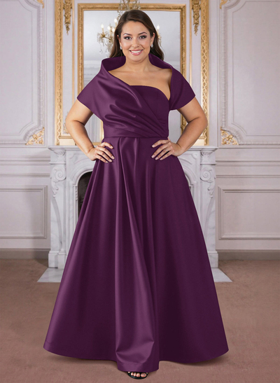 A-Line Cape Sleeves Floor-Length Satin Mother Of The Bride Dresses