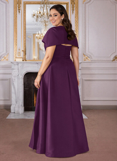 A-Line Cape Sleeves Floor-Length Satin Mother Of The Bride Dresses