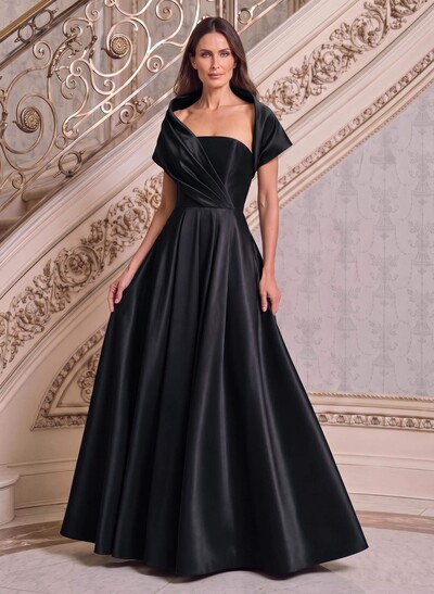A-Line Cape Sleeves Floor-Length Satin Mother Of The Bride Dresses