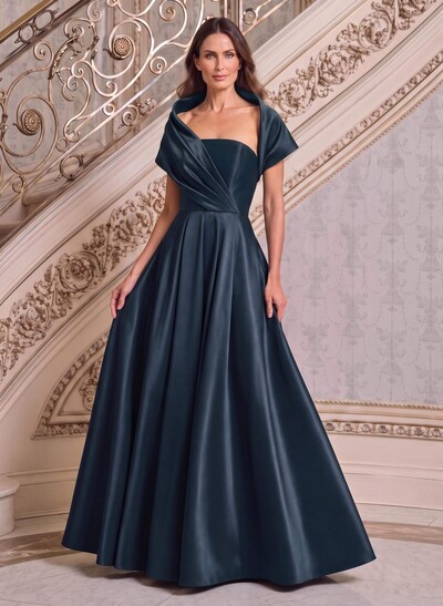 A-Line Cape Sleeves Floor-Length Satin Mother Of The Bride Dresses