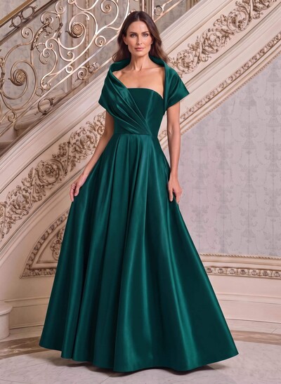 A-Line Cape Sleeves Floor-Length Satin Mother Of The Bride Dresses