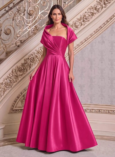 A-Line Cape Sleeves Floor-Length Satin Mother Of The Bride Dresses