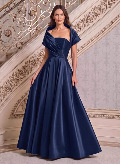 A-Line Cape Sleeves Floor-Length Satin Mother Of The Bride Dresses