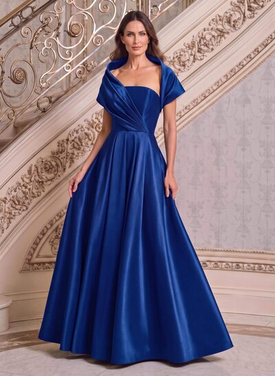 A-Line Cape Sleeves Floor-Length Satin Mother Of The Bride Dresses