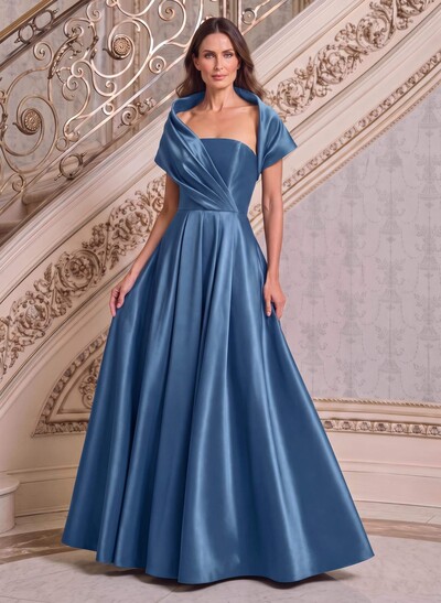 A-Line Cape Sleeves Floor-Length Satin Mother Of The Bride Dresses