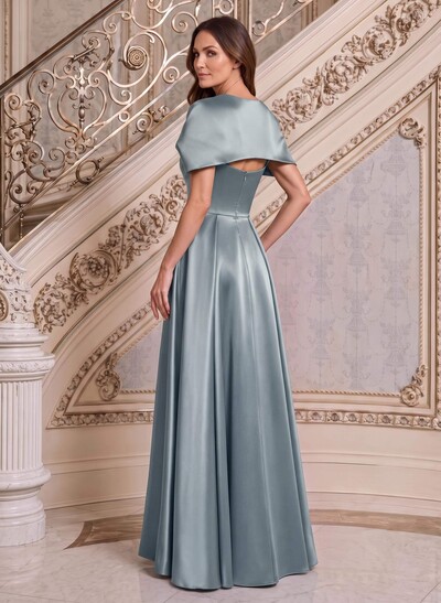 A-Line Cape Sleeves Floor-Length Satin Mother Of The Bride Dresses