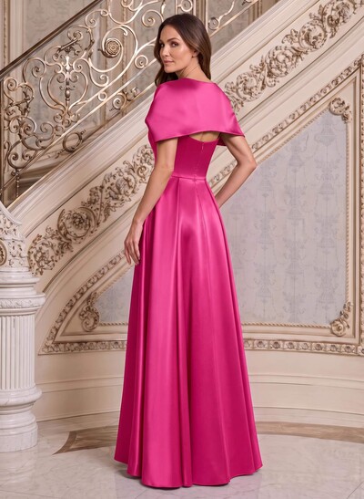 A-Line Cape Sleeves Floor-Length Satin Mother Of The Bride Dresses