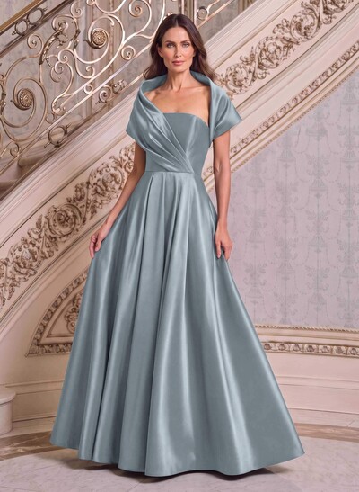 A-Line Cape Sleeves Floor-Length Satin Mother Of The Bride Dresses