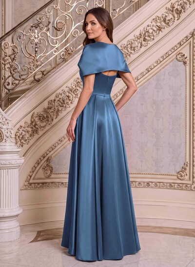 A-Line Cape Sleeves Floor-Length Satin Mother Of The Bride Dresses