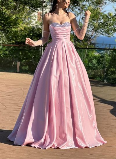 Elegant A-Line Sweetheart Floor-Length Liquid Satin Prom Dresses With Beading