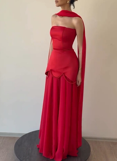Elegant A-Line Sweep Train Chiffon/Matte Satin Prom Dresses With Beading