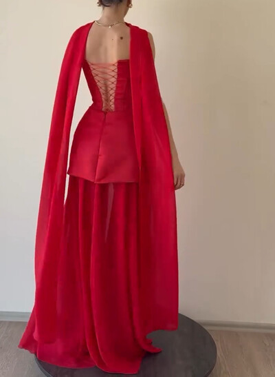 Elegant A-Line Sweep Train Chiffon/Matte Satin Prom Dresses With Beading