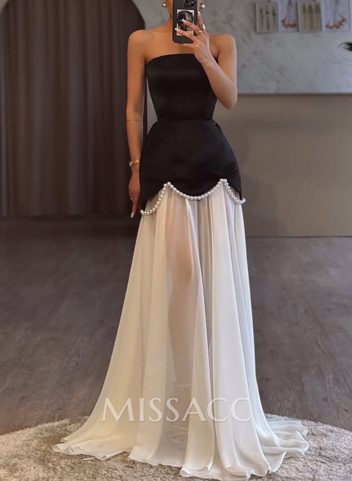 Elegant A-Line Sweep Train Chiffon/Matte Satin Prom Dresses With Beading