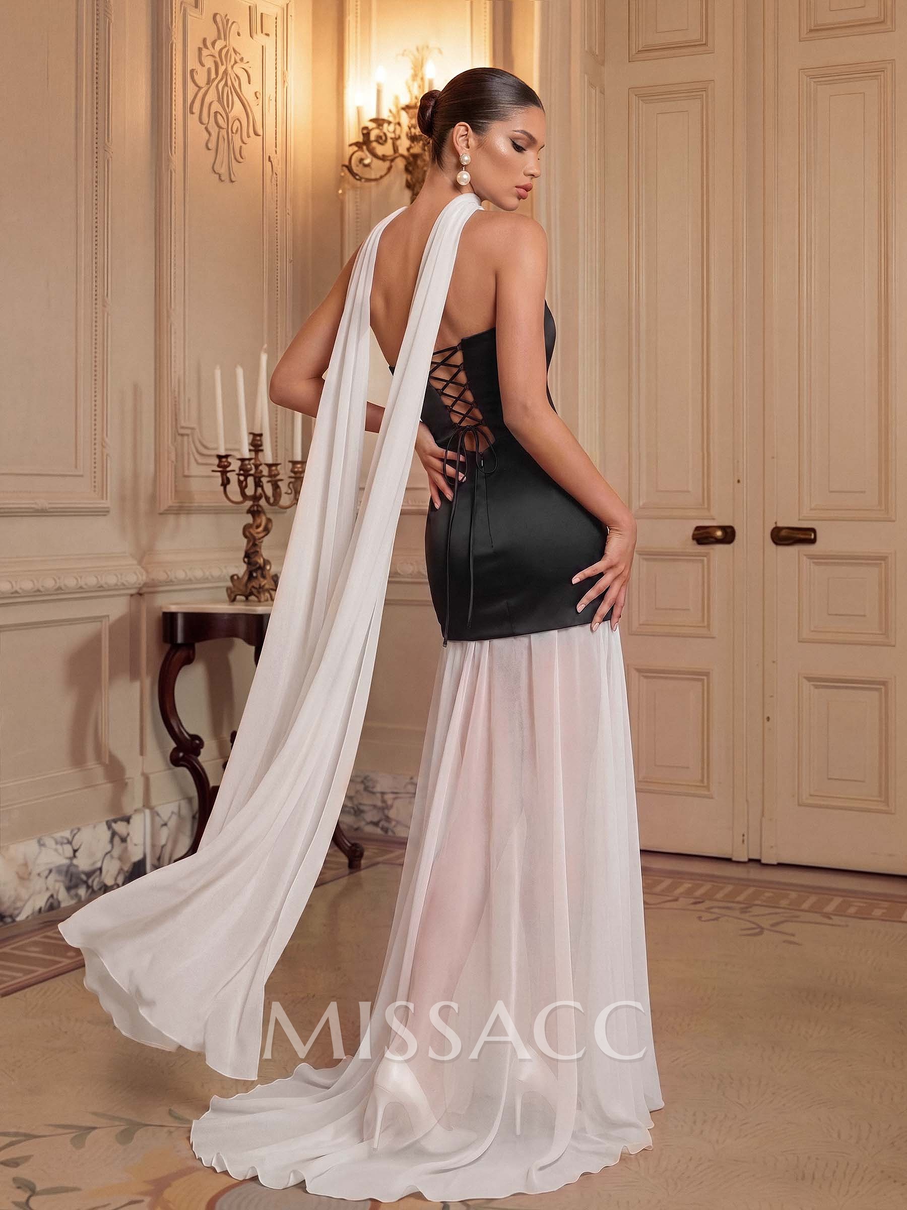 Elegant A-Line Sweep Train Chiffon/Matte Satin Prom Dresses With Beading