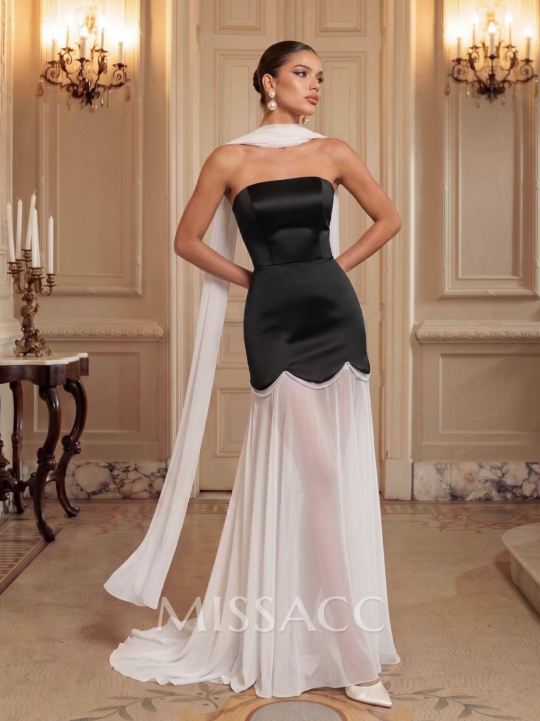 Elegant A-Line Sweep Train Chiffon/Matte Satin Prom Dresses With Beading