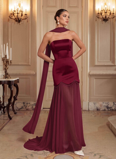 Elegant A-Line Sweep Train Chiffon/Matte Satin Prom Dresses With Beading