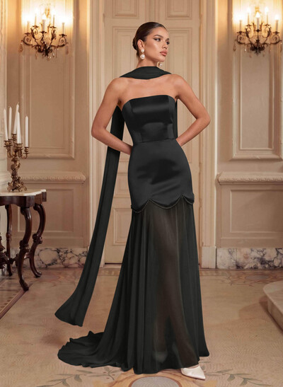 Elegant A-Line Sweep Train Chiffon/Matte Satin Prom Dresses With Beading