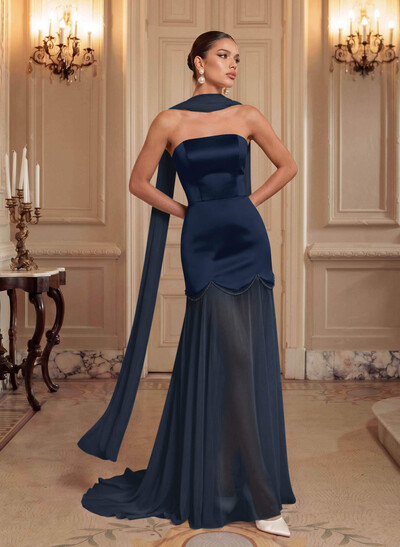 Elegant A-Line Sweep Train Chiffon/Matte Satin Prom Dresses With Beading