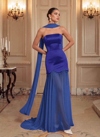 Elegant A-Line Sweep Train Chiffon/Matte Satin Prom Dresses With Beading
