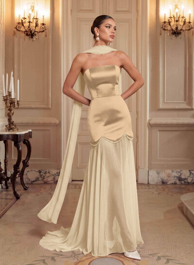 Elegant A-Line Sweep Train Chiffon/Matte Satin Prom Dresses With Beading