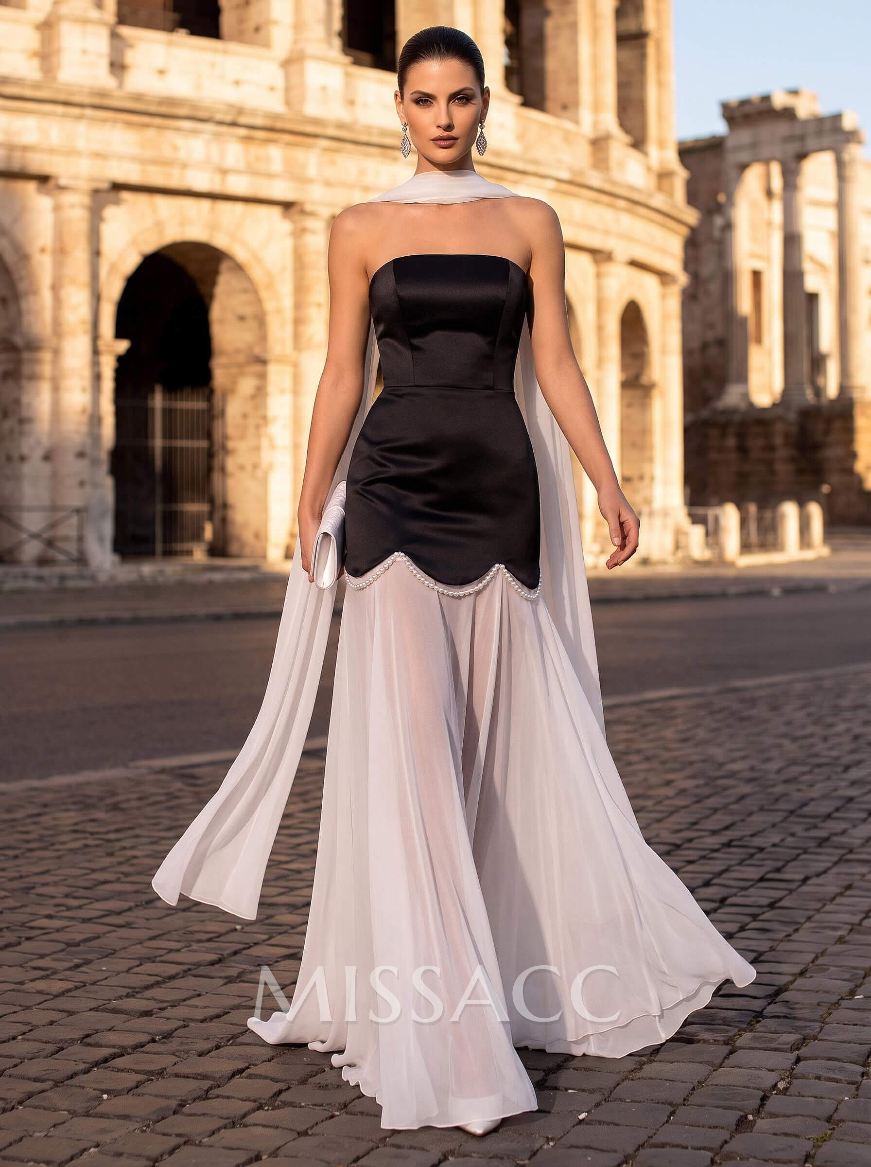 Elegant A-Line Sweep Train Chiffon/Matte Satin Prom Dresses With Beading Elegant A-Line Sweep Train Chiffon/Matte Satin Prom Dresses With Beading