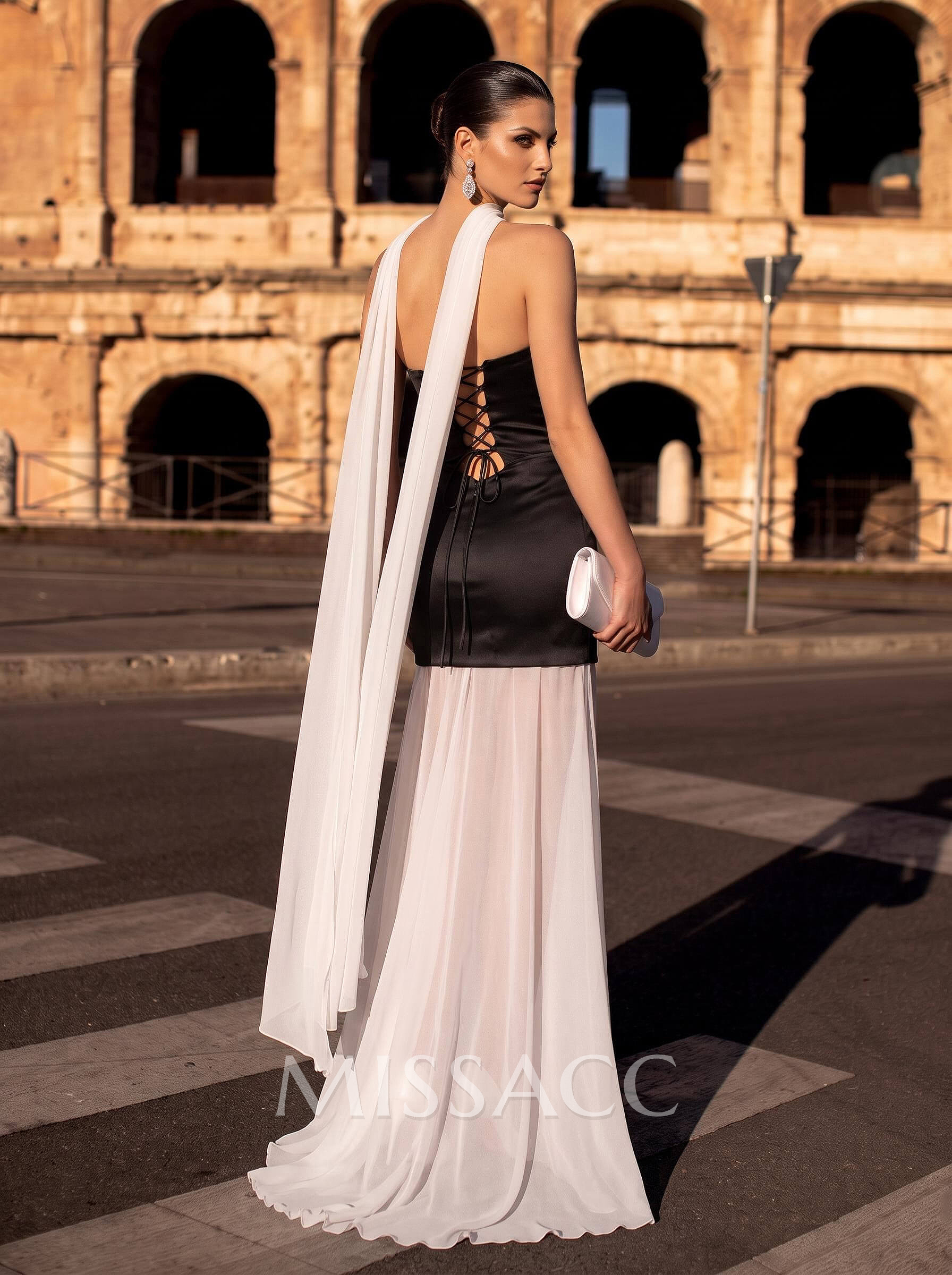 Elegant A-Line Sweep Train Chiffon/Matte Satin Prom Dresses With Beading Elegant A-Line Sweep Train Chiffon/Matte Satin Prom Dresses With Beading