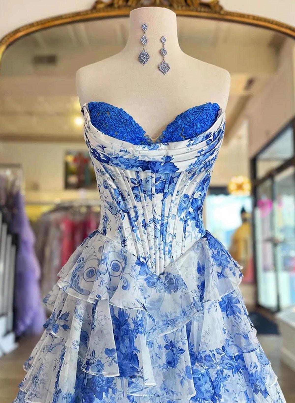 Dreamy Sweetheart Corset Tiered A-Line High Split Sweep Train Prom Dresses