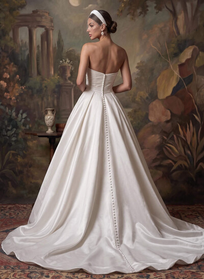 Elegant A-Line Sleeveless Chapel Train Liquid Satin Wedding Dresses With High Split