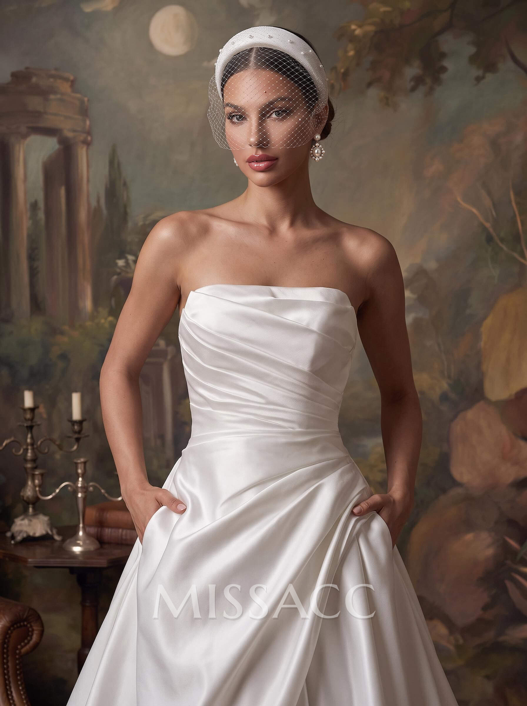Elegant A-Line Sleeveless Chapel Train Liquid Satin Wedding Dresses With High Split Elegant A-Line Sleeveless Chapel Train Liquid Satin Wedding Dresses With High Split